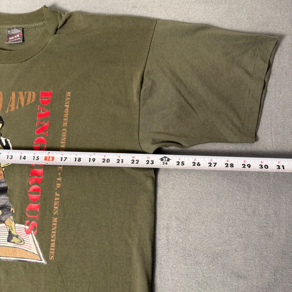 Vintage T.D. Jakes Manpower Conference Shirt XL Olive Armed and‎ Dangerous 90s - Picture 4 of 8